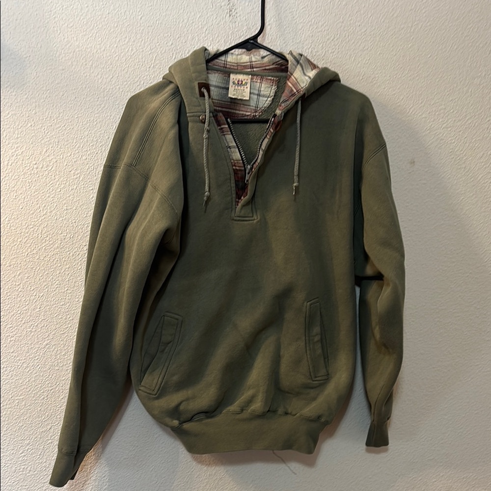 Men's Green Hoodie with Plaid Lining